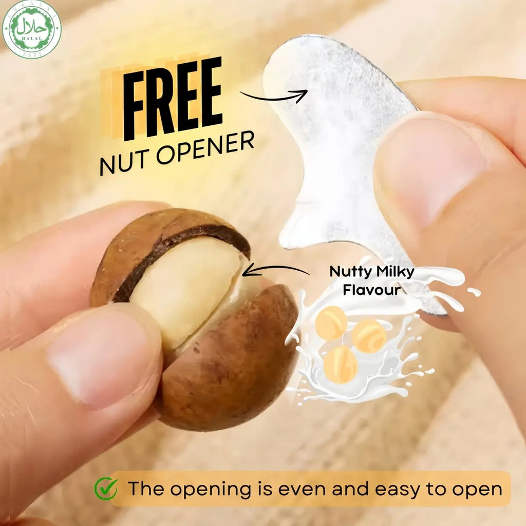 Set Makanan Ringan Cina Halal, Kacang Macadamia Australia 200G-AAA dengan Kulit Terbuka Gratis dan Key Vegan Friendly - Siap Stock Food Snack Nuts