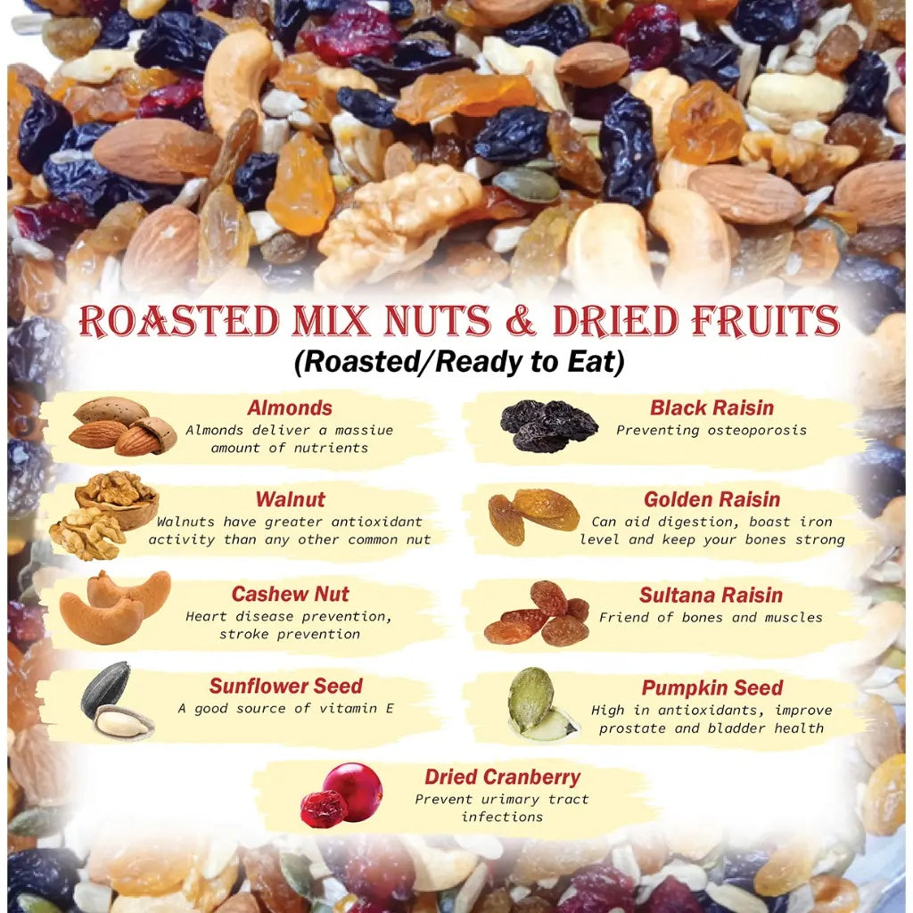 halal,Healthy Roasted Mix Nuts & Dried Fruits – 500gm Product of Malaysia with Imported Premium Ingredients - Ready Stock，tiktok shop[Local stock Fast delivery] Food,almond nut wansue Red Fruits Black Snack Cashew kacang mixed low Macadamia