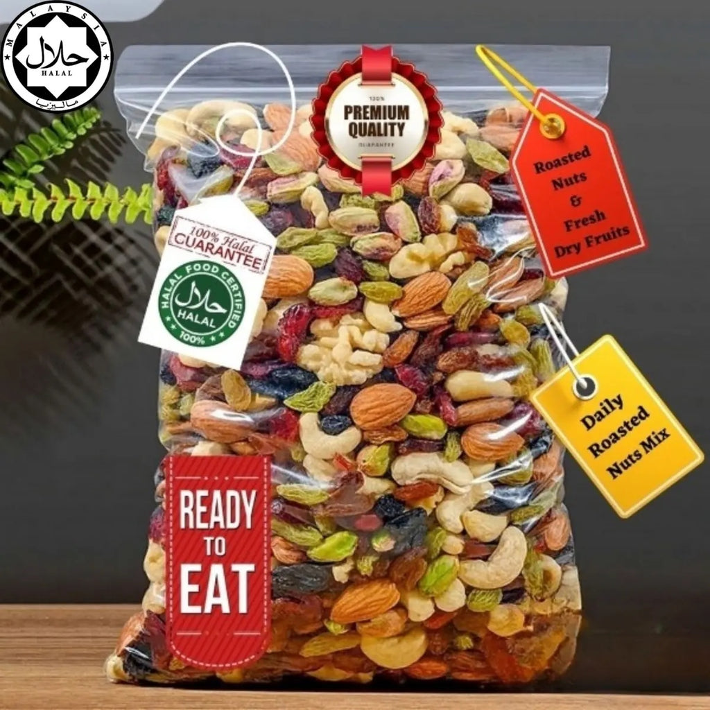 halal,Healthy Roasted Mix Nuts & Dried Fruits – 500gm Product of Malaysia with Imported Premium Ingredients - Ready Stock，tiktok shop[Local stock Fast delivery] Food,almond nut wansue Red Fruits Black Snack Cashew kacang mixed low Macadamia
